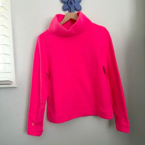 Dudley Stephens Medium Vello Fleece Park Slope Turtleneck Pullover Neon Pink - Picture 2 of 9